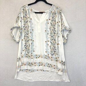 My Danielle Floral Semi-Sheer Tunic Top Blouse XXL Boho Bloomcore Short Sleeve